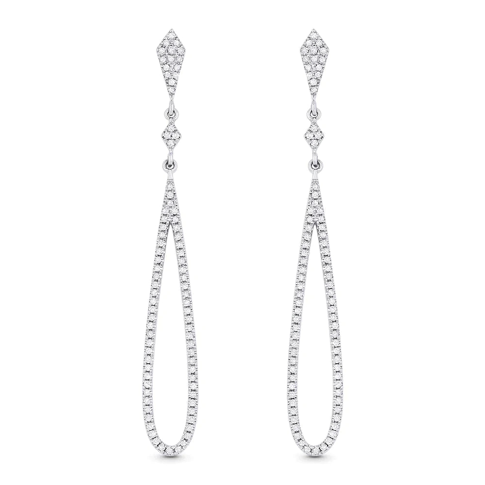14kt While Gold Diamond Hanging Loop Earrings