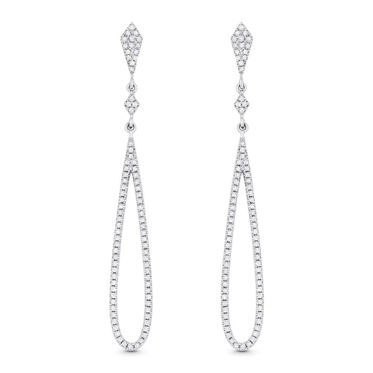 14kt While Gold Diamond Hanging Loop Earrings
