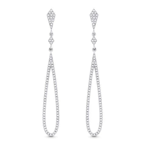 14kt While Gold Diamond Hanging Loop Earrings