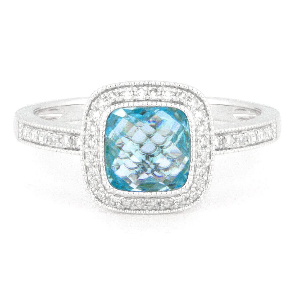 14kt White Gold Diamond Blue Topaz Ting