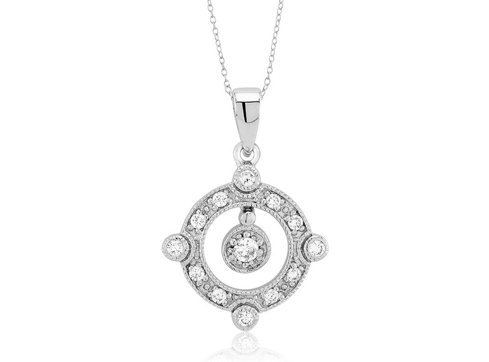 Sterling Silver Cubic Zirconia Circle Pendant Necklace