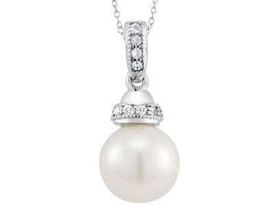 Sterling Silver Cubic Zirconia Pearl Pendant Necklace