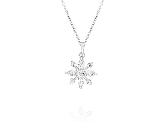 Sterling Silver Cubic Zirconia Snowflake Pendant Necklace