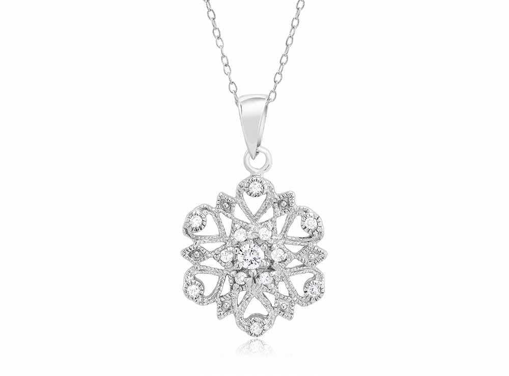 Sterling Silver Cubic Zirconia Snowflake Pendant Necklace