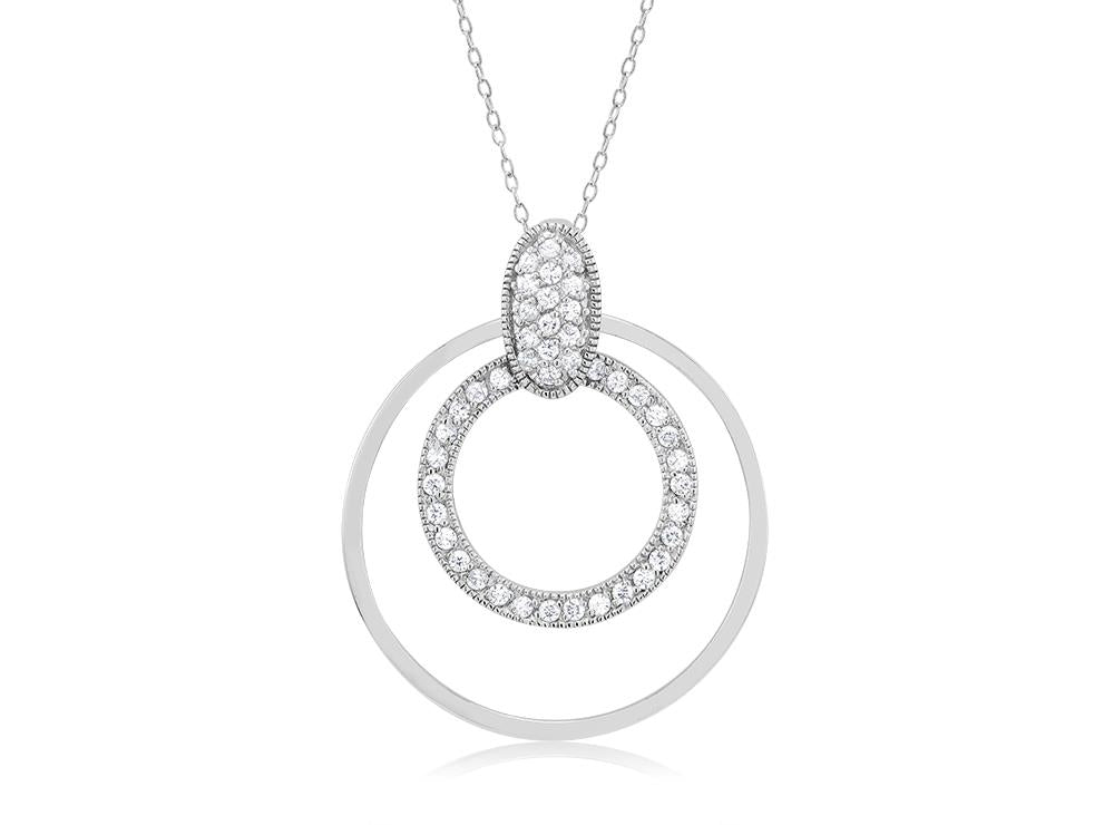 Sterling Silver Cubic Zirconia Double Circle Pendant Necklace