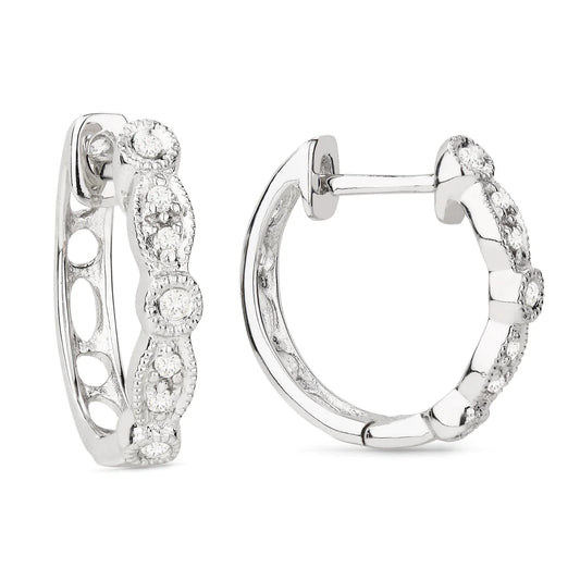 14kt White Gold Huggie Hoop Diamond Earrings