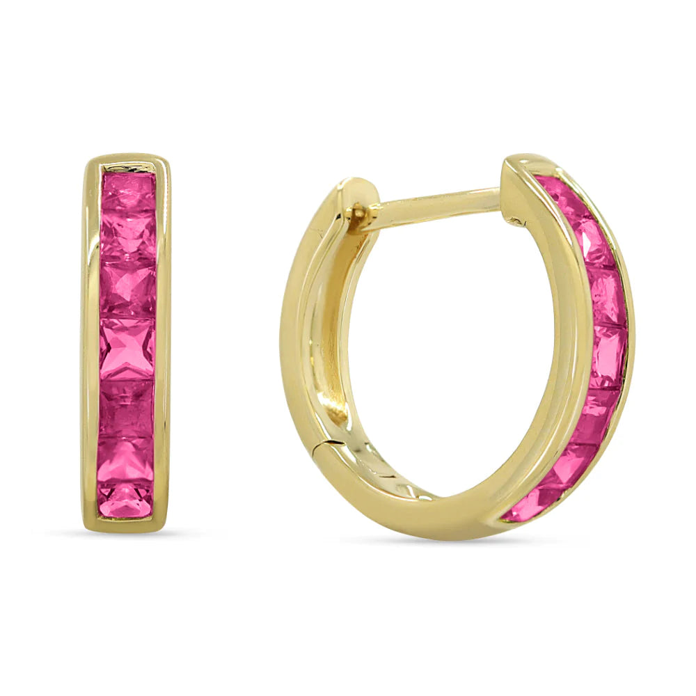 14kt Yellow Gold Pink Sapphire Hoop Earrings