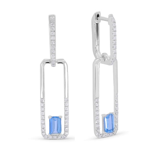 14kt White Gold Diamond Blue Topaz Earrings