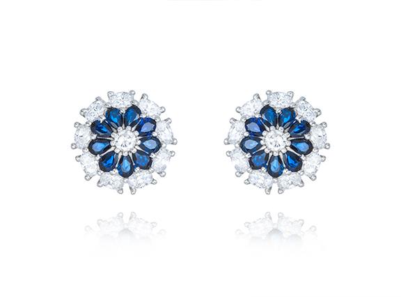 Sterling Silver Cubic Zirconia and Blue Spinel Post Earrings