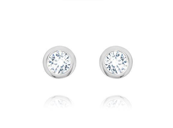 Sterling Silver Cubic Zirconia Bezel Set Solitaire Post Earrings
