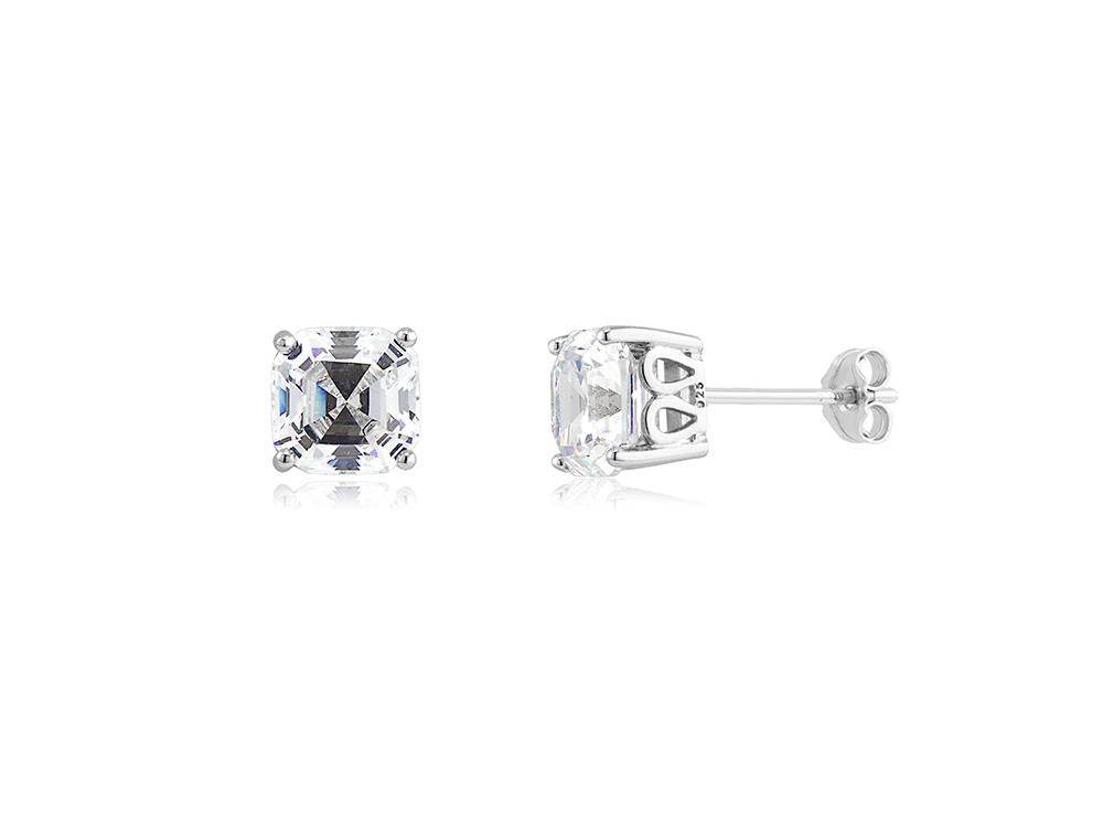 Sterling Silver Cubic Zirconia Princess Cut Post Earrings