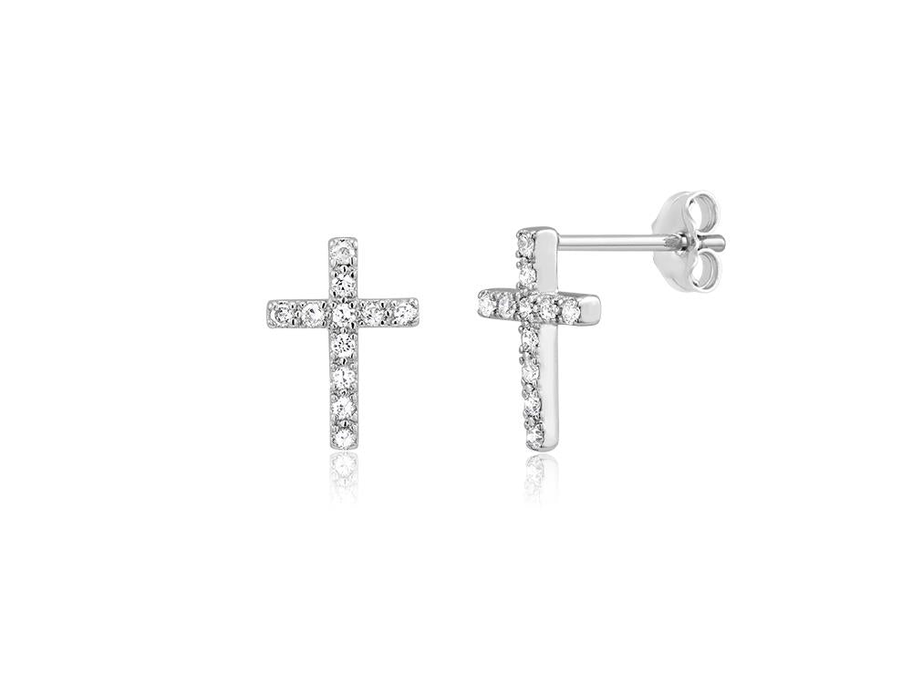 Sterling Silver Cubic Zirconia Cross Post Earrings