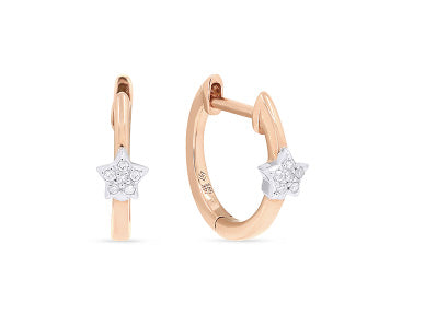 14kt Rose Gold Diamond Star Hoop Earrings