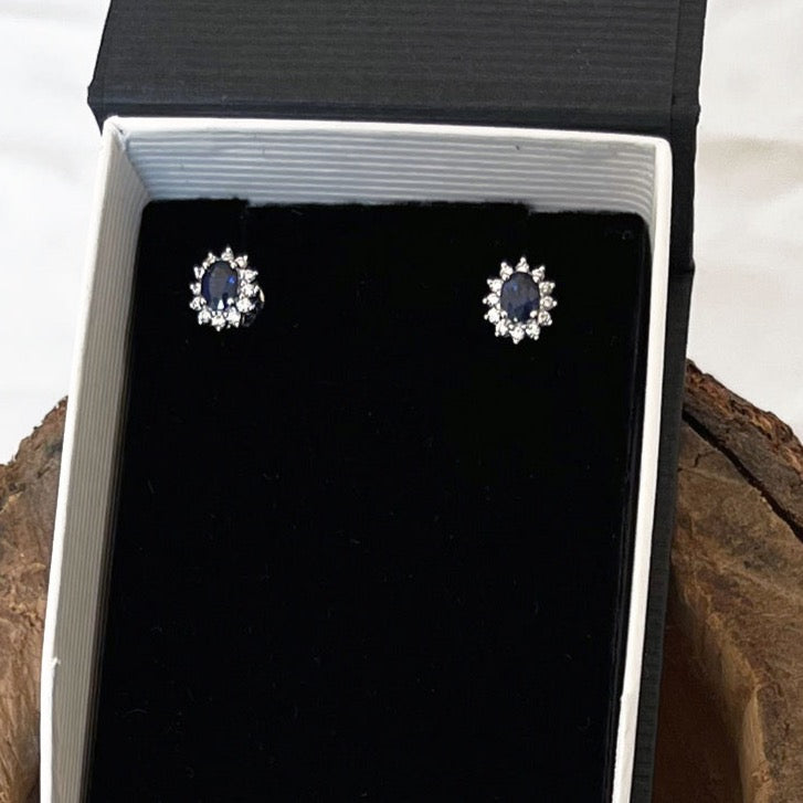 sapphire diamond white gold post earrings