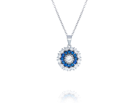 Sterling Silver Cubic Zirconia Blue Spinel Necklace