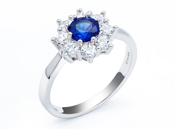 Sterling Silver Cubic Zirconia and Blue Spinel Cluster Ring