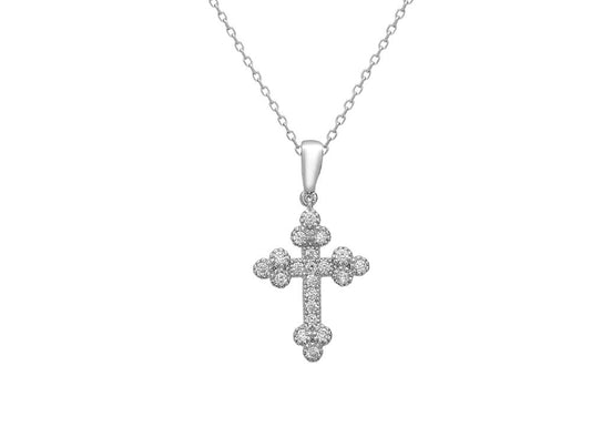 Sterling Silver Cubic Zirconia Cross Pendant with CZ Cluster