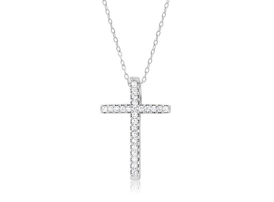 Sterling Silver Cubic Zirconia Cross Pendant with Necklace