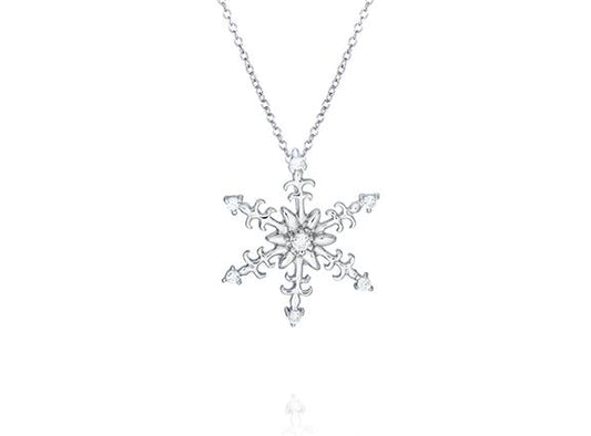 Sterling Silver Cubic Zirconia Pointy Snowflake Pendant Necklace