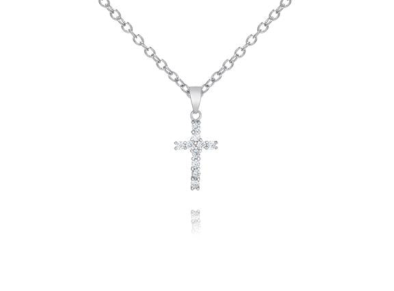 Sterling Silver and Cubic Zirconia Cross with Chain Necklace.