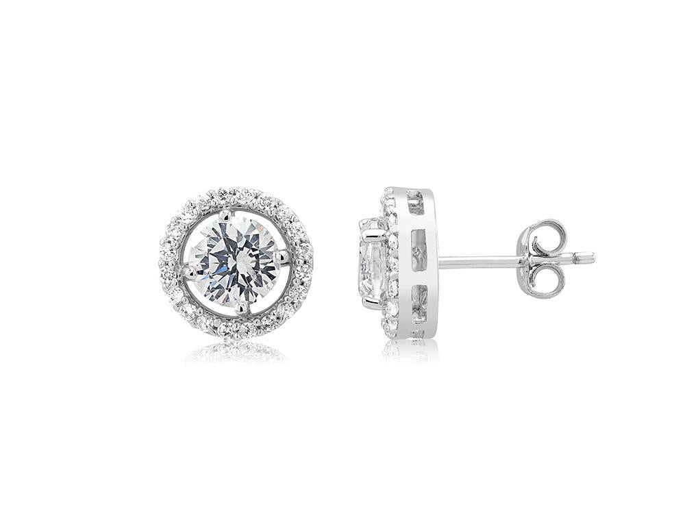 Sterling Silver Cubic Zirconia Round Post Earrings