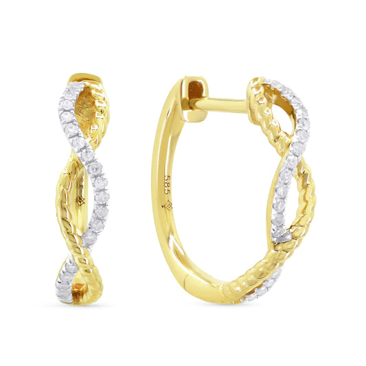14kt Yellow Gold Twisted Diamond Hoop Earrings
