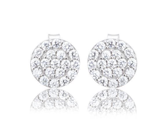 Sterling Silver Cubic Zirconia Circle Pave Post Earrings