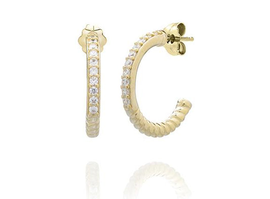 14kt Gold Vermeil Cubic Zirconia Twisted Semi Hoop Post Earrings