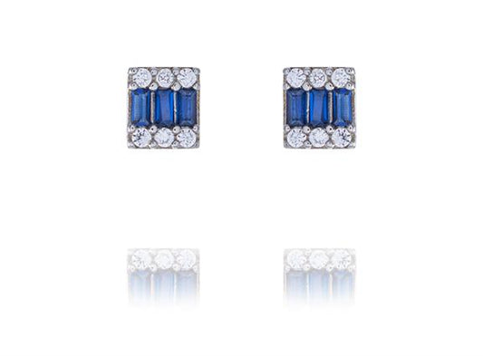 Sterling Silver Blue Spinel and Cubic Zirconia Square Post Earrings