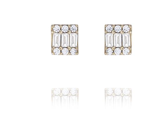 Sterling Silver Blue Spinel and Cubic Zirconia Square Post Earrings