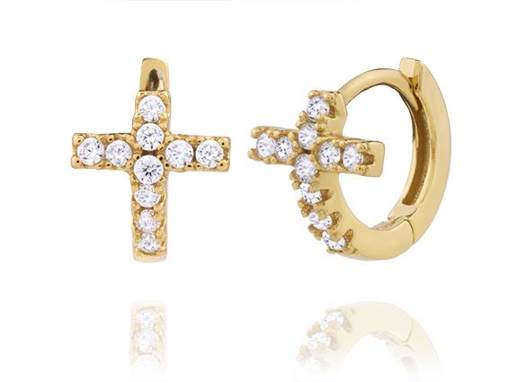 14kt Gold Vermeil Cubic Zirconia Cross Huggie Earrings