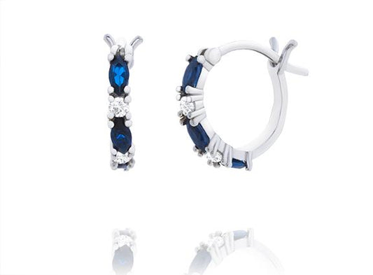 Sterling Silver Cubic Zirconia & Blue Spinel Small Hoop Earrings