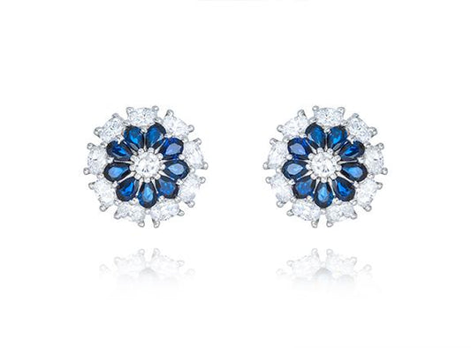 Sterling Silver Cubic Zirconia and Blue Spinel Post Earrings