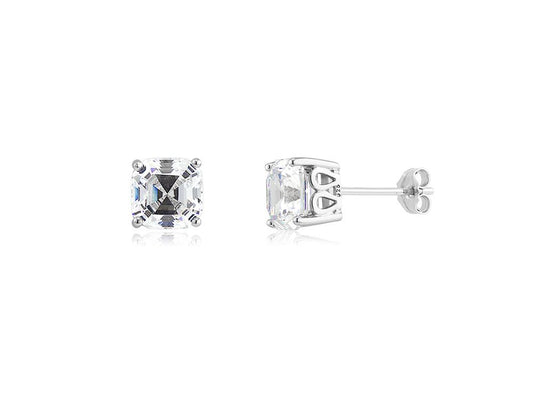 Sterling Silver Cubic Zirconia Princess Cut Post Earrings