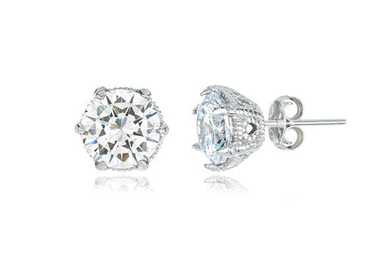Sterling Silver Cubic Zirconia Solitaire Post Earrings