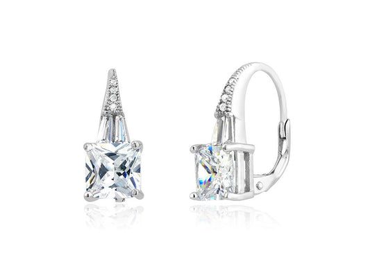 Sterling Silver Cubic Zirconia Square Earrings
