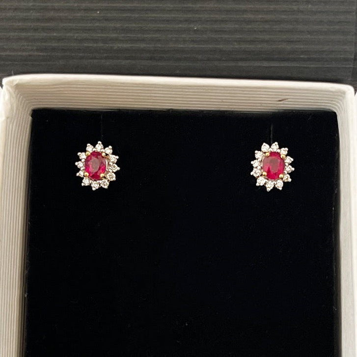Ruby and Diamond Post Earrings