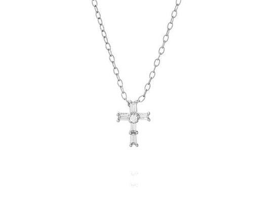 Sterling or 14kt Gold Vermeil Cubic Zirconia Cross Pendant with Necklace